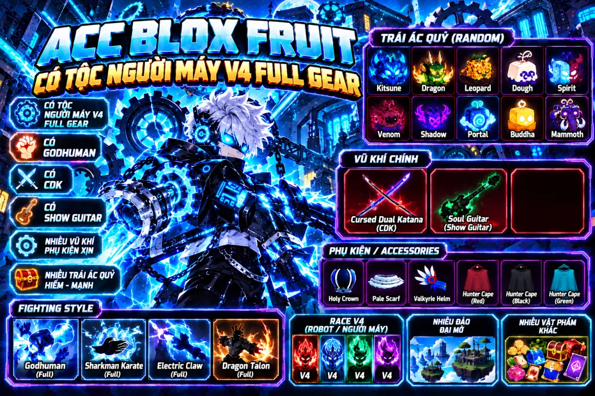 Tài khoản game: ACC BLOX FRUIT TỘC QUỶ FULL GEAR